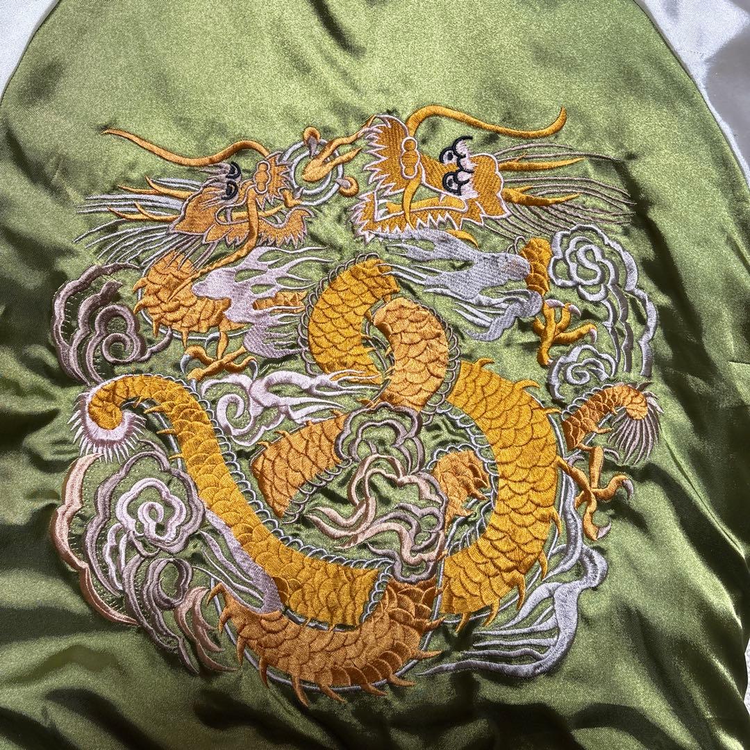 別珍 スカジャン 虎×龍 刺繍 YKKジップ ビンテージ風