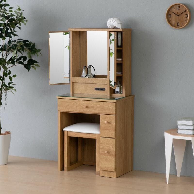 ISK DR PA3　ドレッサー　ナチュラル　チェア付　＊コスメ　メイク