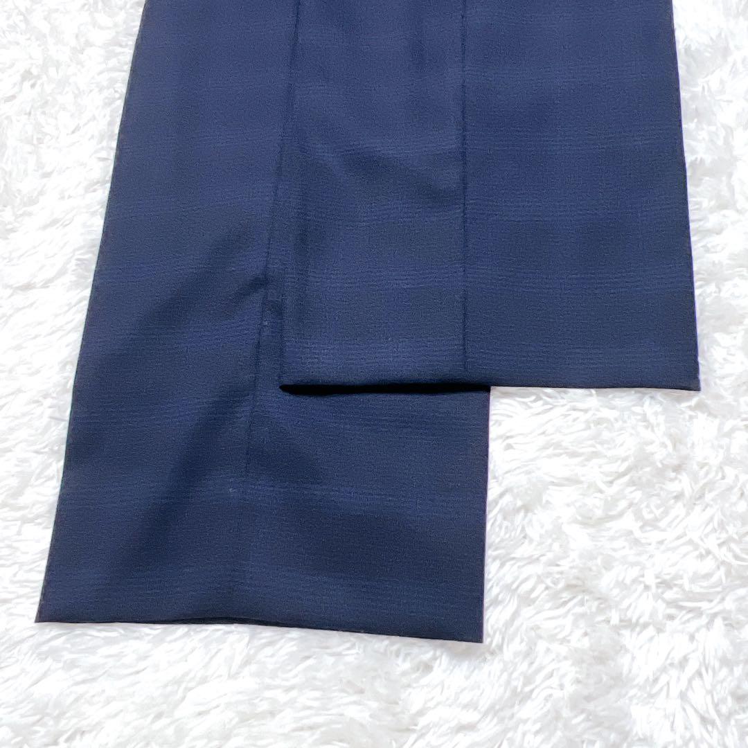 【未使用級】レミュー シルク混 セットアップパンツスーツ チェック ネイビー L