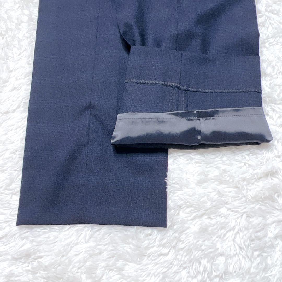 【未使用級】レミュー シルク混 セットアップパンツスーツ チェック ネイビー L