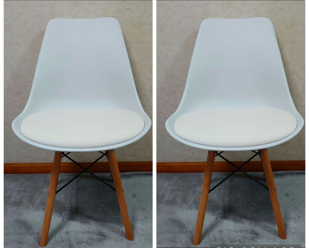 イームズ風シェルチェア2脚組 北欧風　リビングチェア　ダイニングチェア木製脚