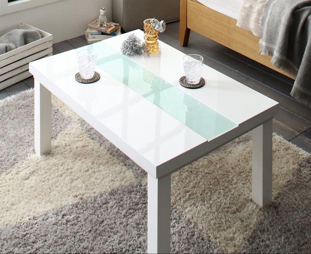 鏡面仕上げ アーバン　モダン　こたつ　テーブル　長方形　60×90 机　ホワイト