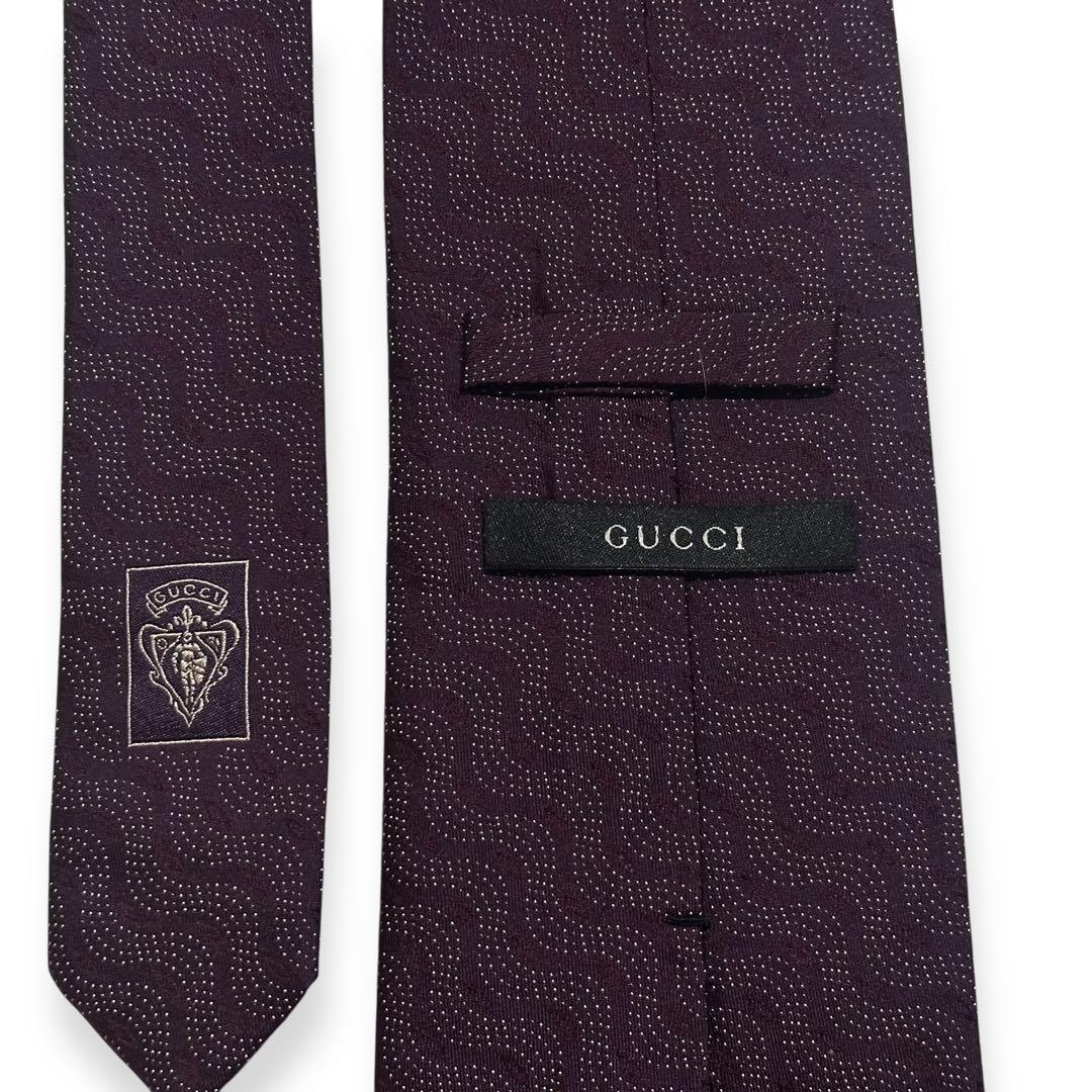 美品✨GUCCI ネクタイ　グッチ　ボルドー　ワインレッド　ジャガード