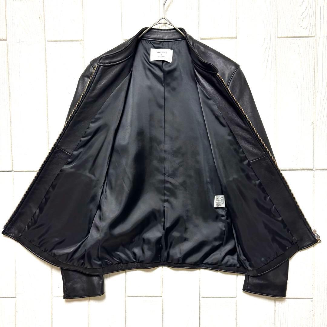 美品 STUDIOUS シングル ライダース ジャケット 羊革 ブラック 黒 M