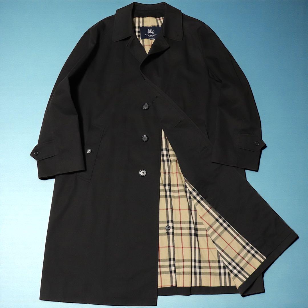 BURBERRY★ノバチェック柄 ステンカラーコート★ブラック★黒★英国製★L