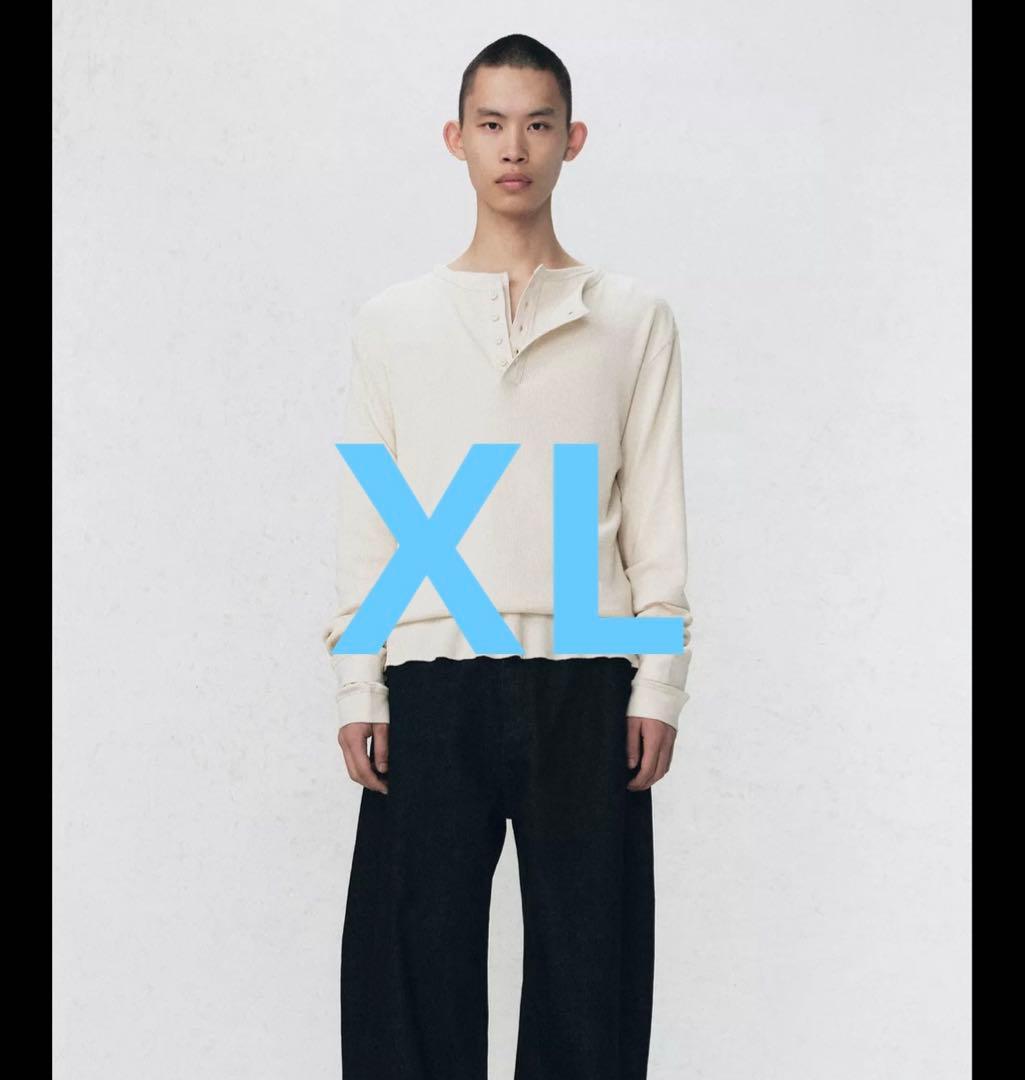 soshiotsuki x zarai ヘンリーネックワッフルTシャツ ベージュ