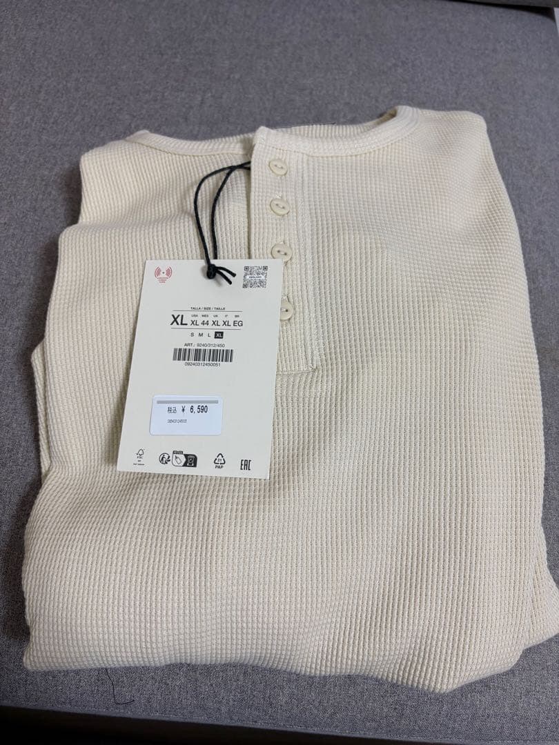 soshiotsuki x zarai ヘンリーネックワッフルTシャツ ベージュ