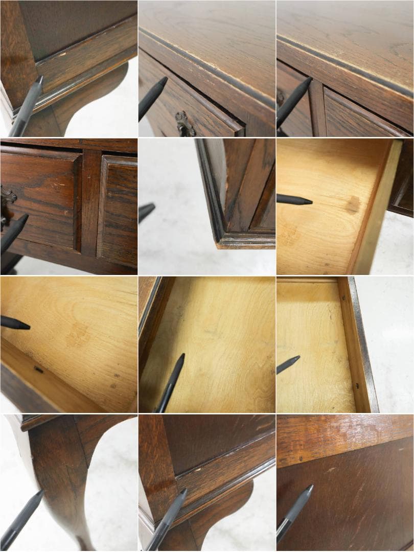 英国アンティーク レディースデスク キャスター付き オーク無垢 マイナスネジ