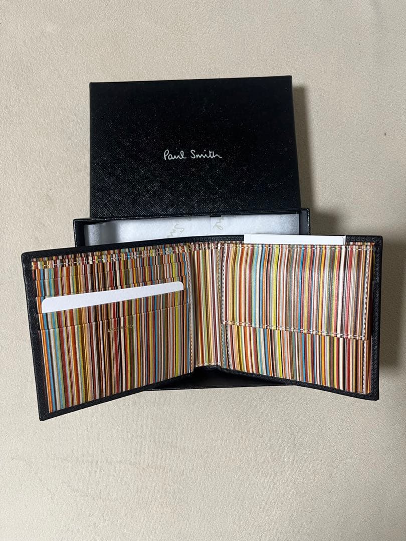 新品　Paul Smith ポールスミス 二つ折り財布 黒　マルチストライプ