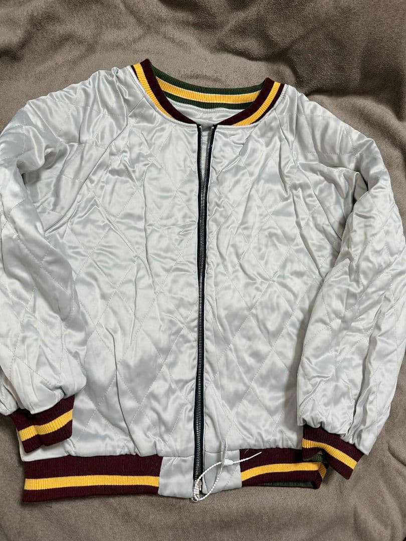 未使用 日本地図 スカジャン 鶴 unisex 美品 サテン 別珍