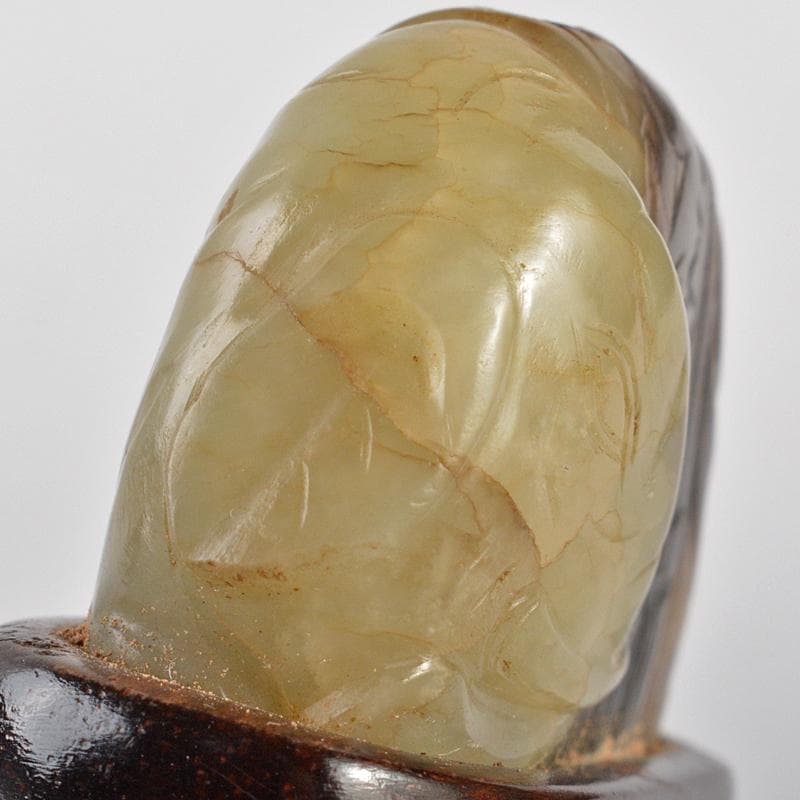 中国　玉石彫刻　象刻　置物　唐木台付　M　R7080