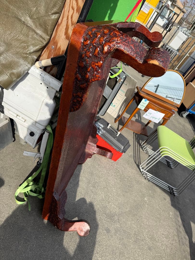 引渡限定！根来塗 座卓 古民具 民芸家具 和家具 朱漆 剥離美 天板クラック有