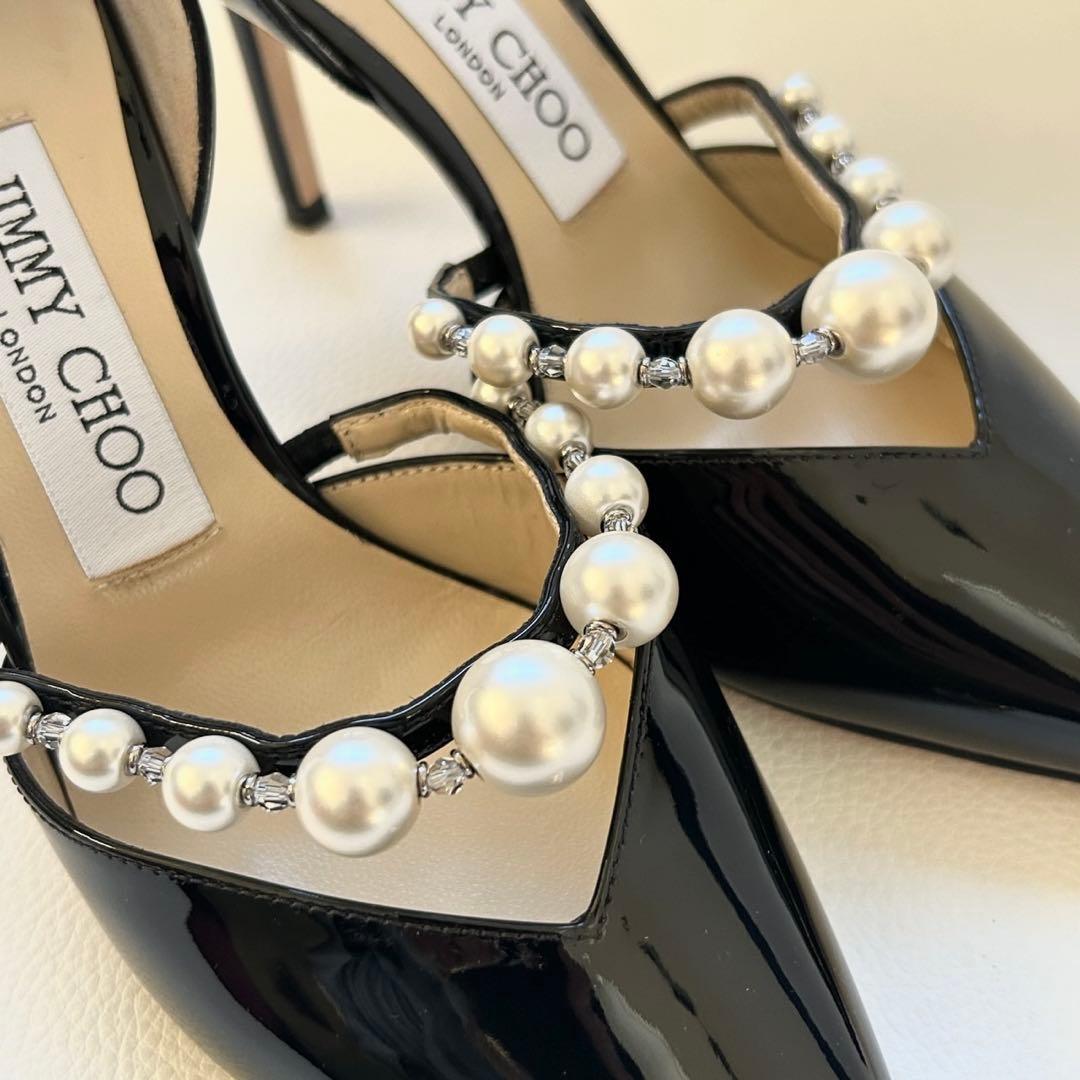Jimmy Choo オーレリー パール付き パテントレザー パンプス 35 黒