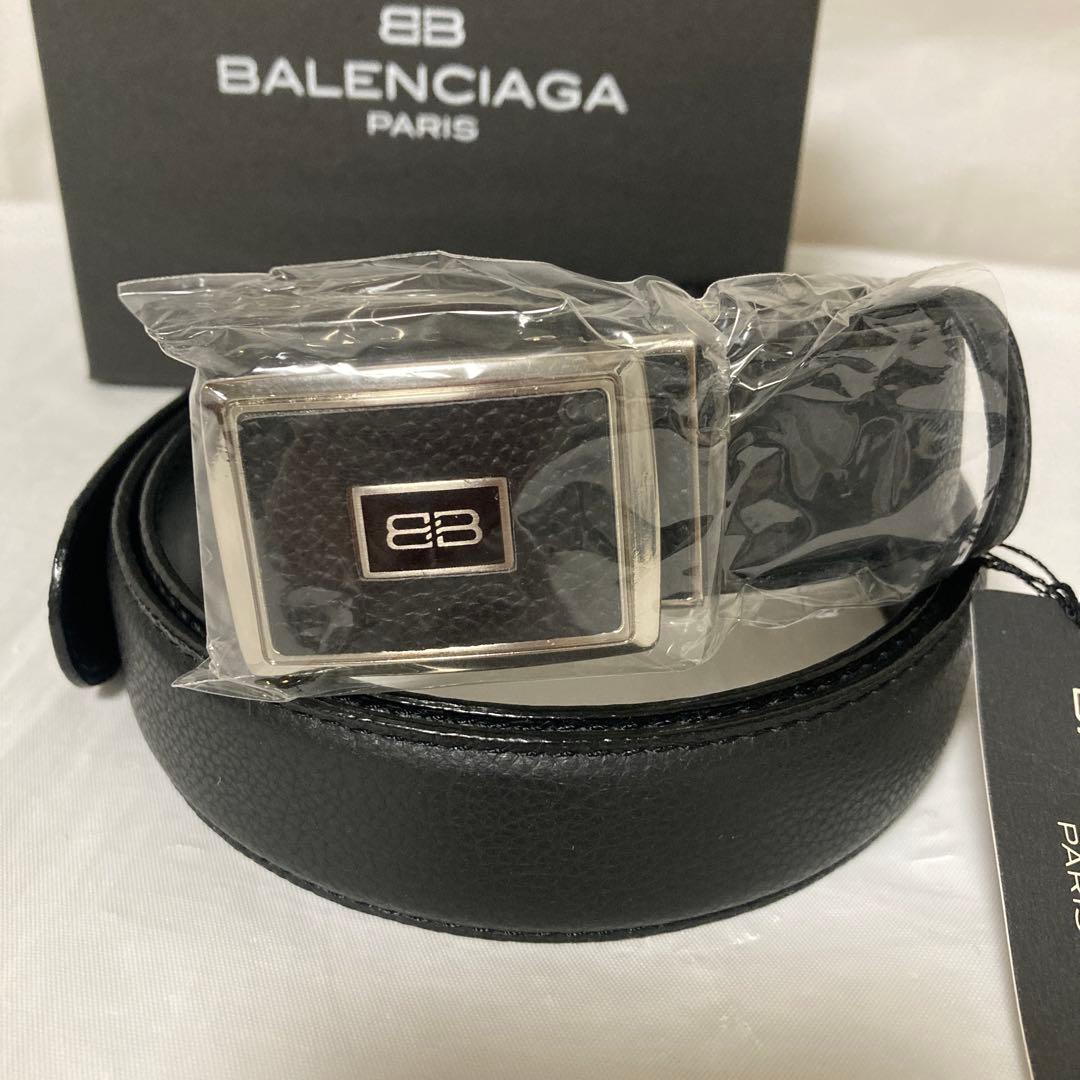 【新品タグ付箱入】バレンシアガ ベルト ★レザー.BBロゴバックル .ブラック