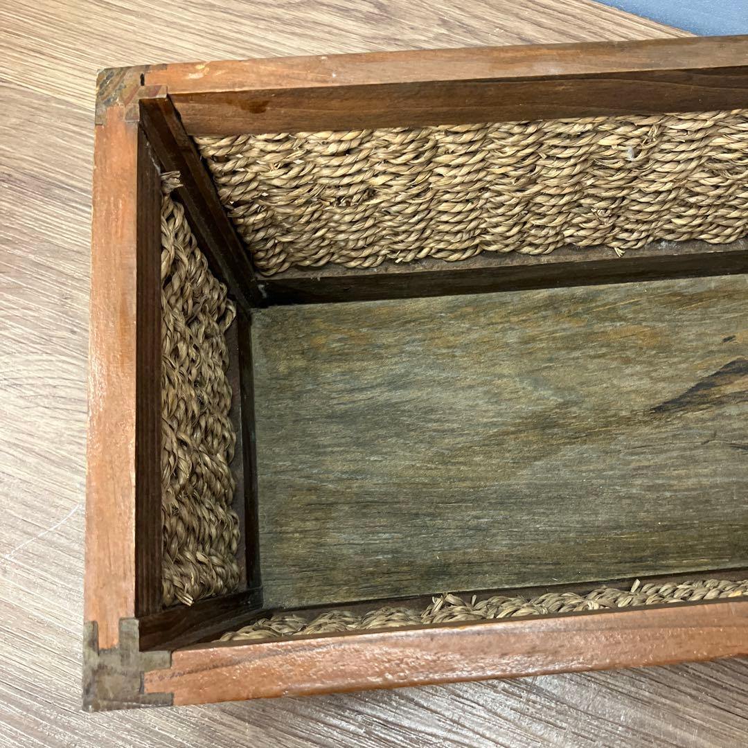 4F 木製フレーム 編み込みバスケット 収納かご アンティーク調 天然素材