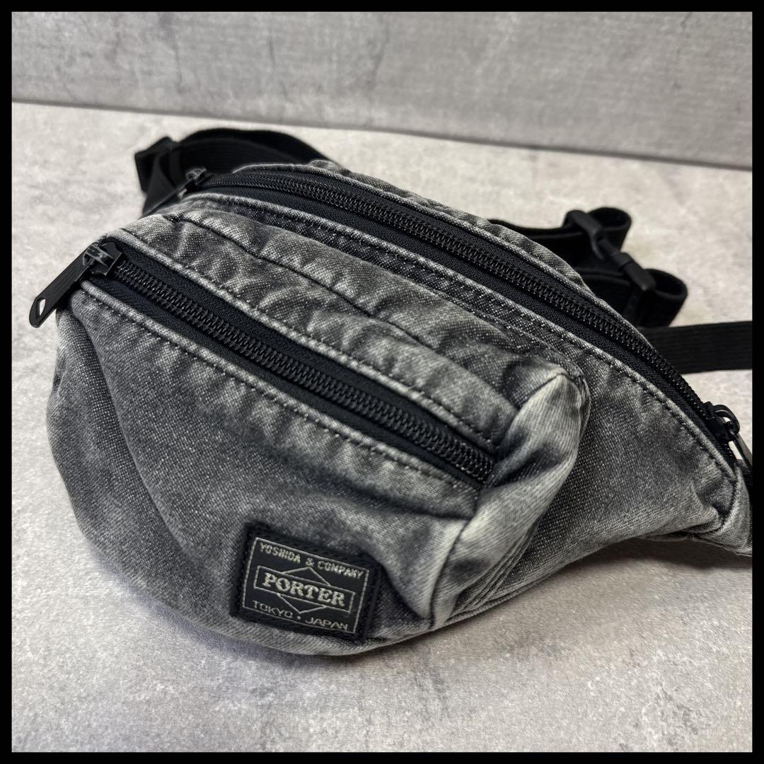 PORTER×B印 YOSHIDA ウエストバッグ ケミカルウォッシュ 黒