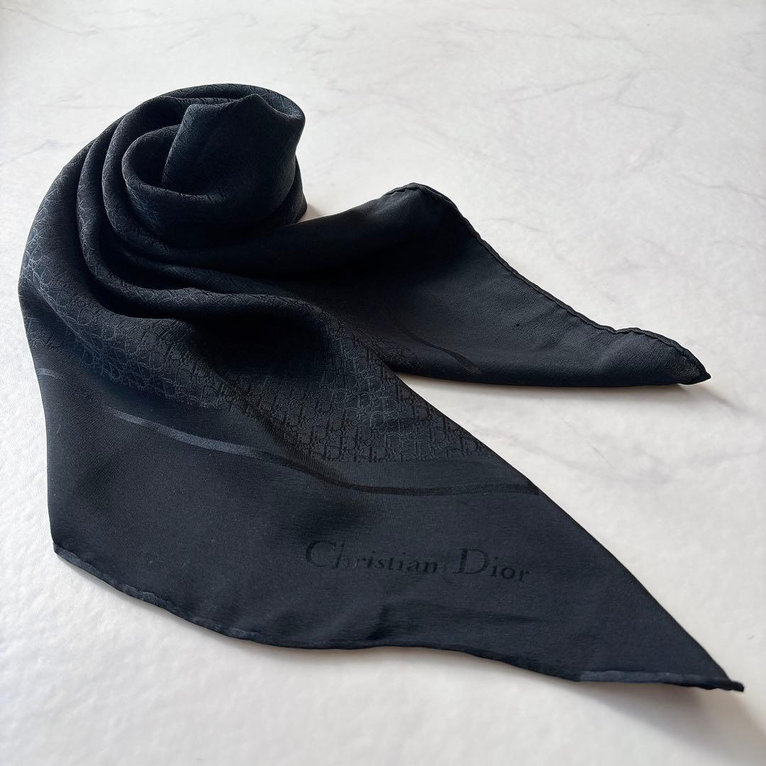 トロッター総柄 シルク スカーフ ブラック シフォン