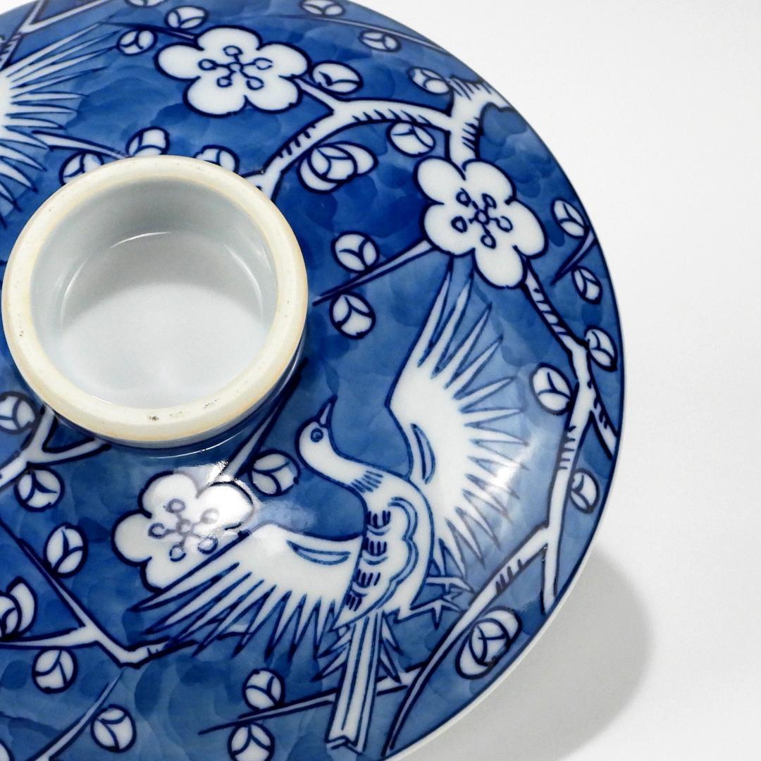 【源右衛門】古伊万里の伝統　舘林源右衛門作　染付梅鳳凰絵　蓋碗　3客