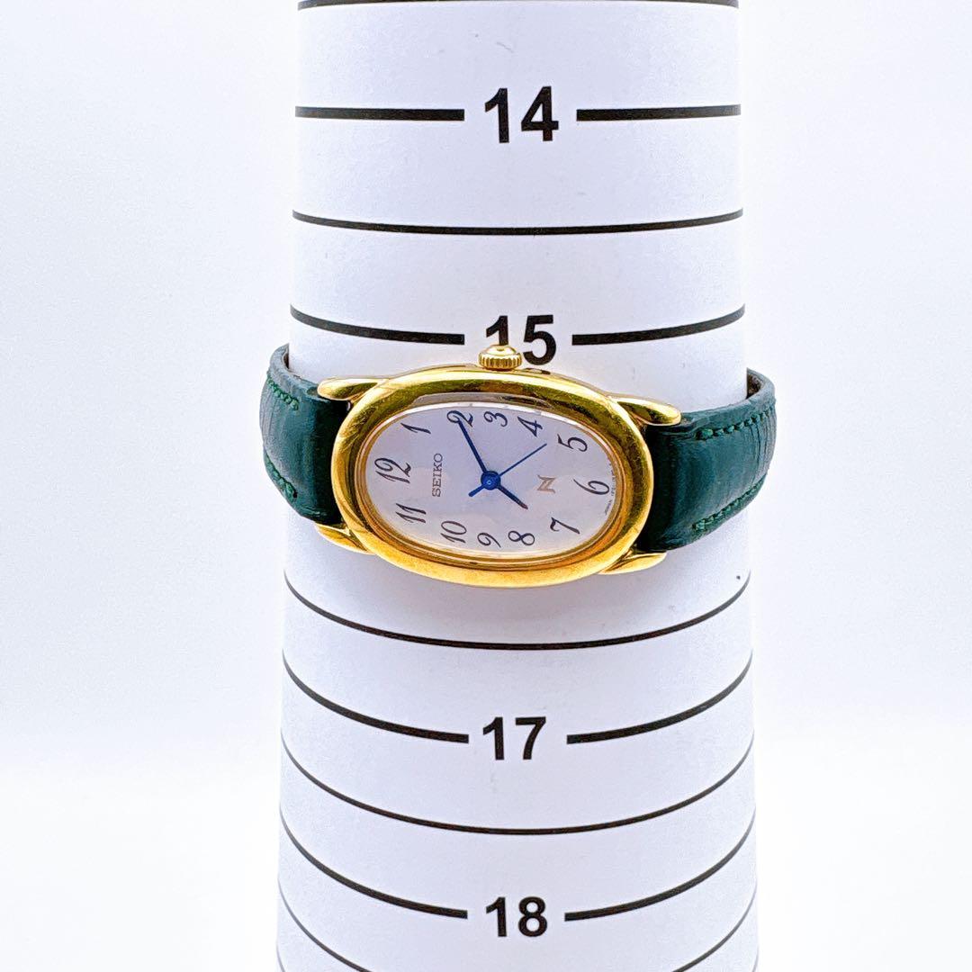 稼働品 SEIKO ゴールド グリーン 腕時計 N 電池交換済 レディース