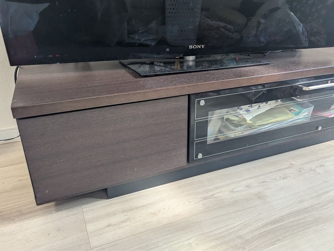 ダークブラウン 木製 テレビ台 ガラス扉付き