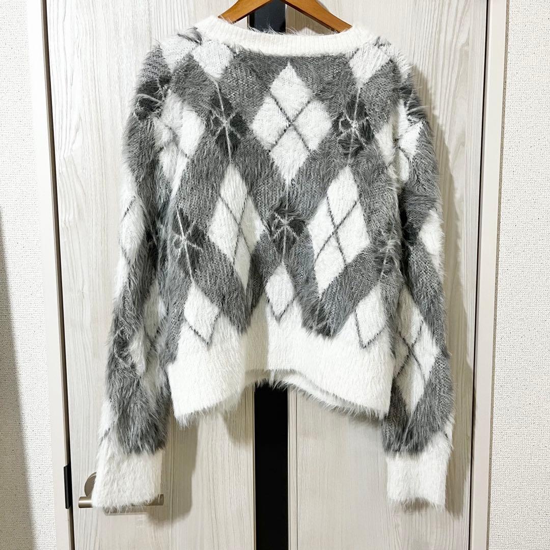 美品   アーガイルセーター シャギーニット