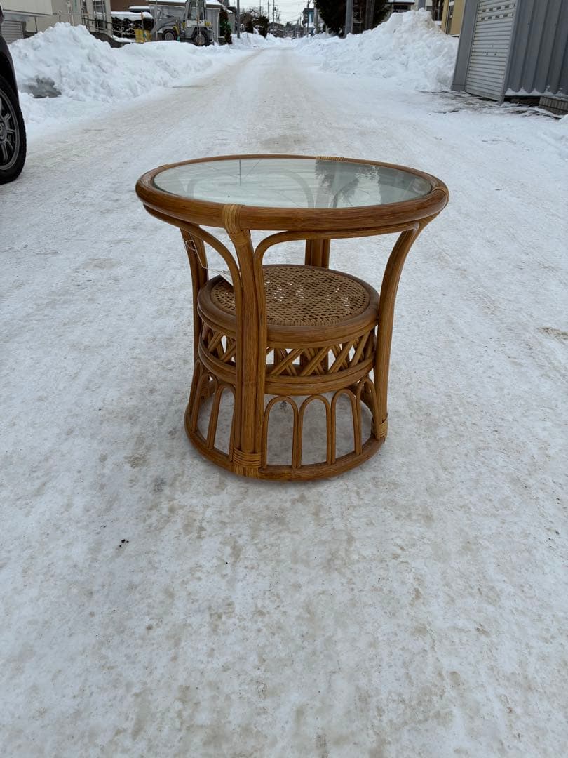 80s 昭和オールドラタン　籐家具　テーブル　北欧　藤テーブル　アンティーク