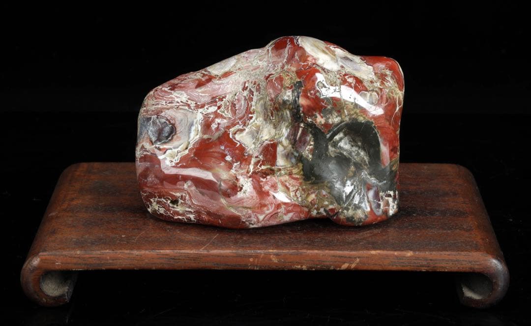佐渡 錦紅石 錦石 錦瑪瑙 台座付 719g 原石 鑑賞石 水石 天然石 盆石
