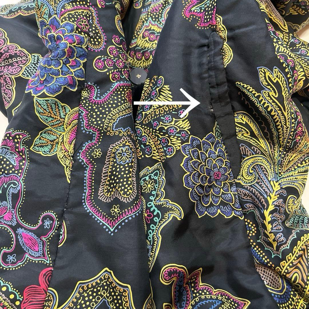 訳アリ　レオナール　シルク100%中綿コート　大きいサイズ13 総柄　ブラック