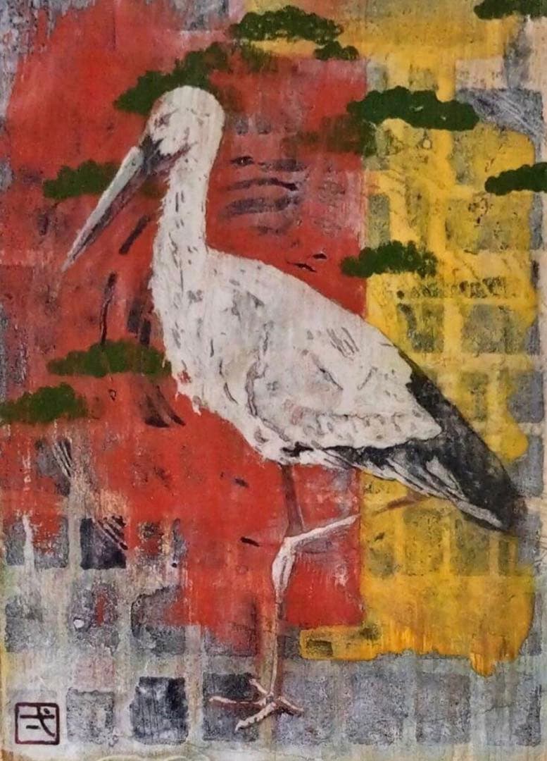 和田雄一「メデタキトリ」日本画 共シール付 個展多数作家 送込