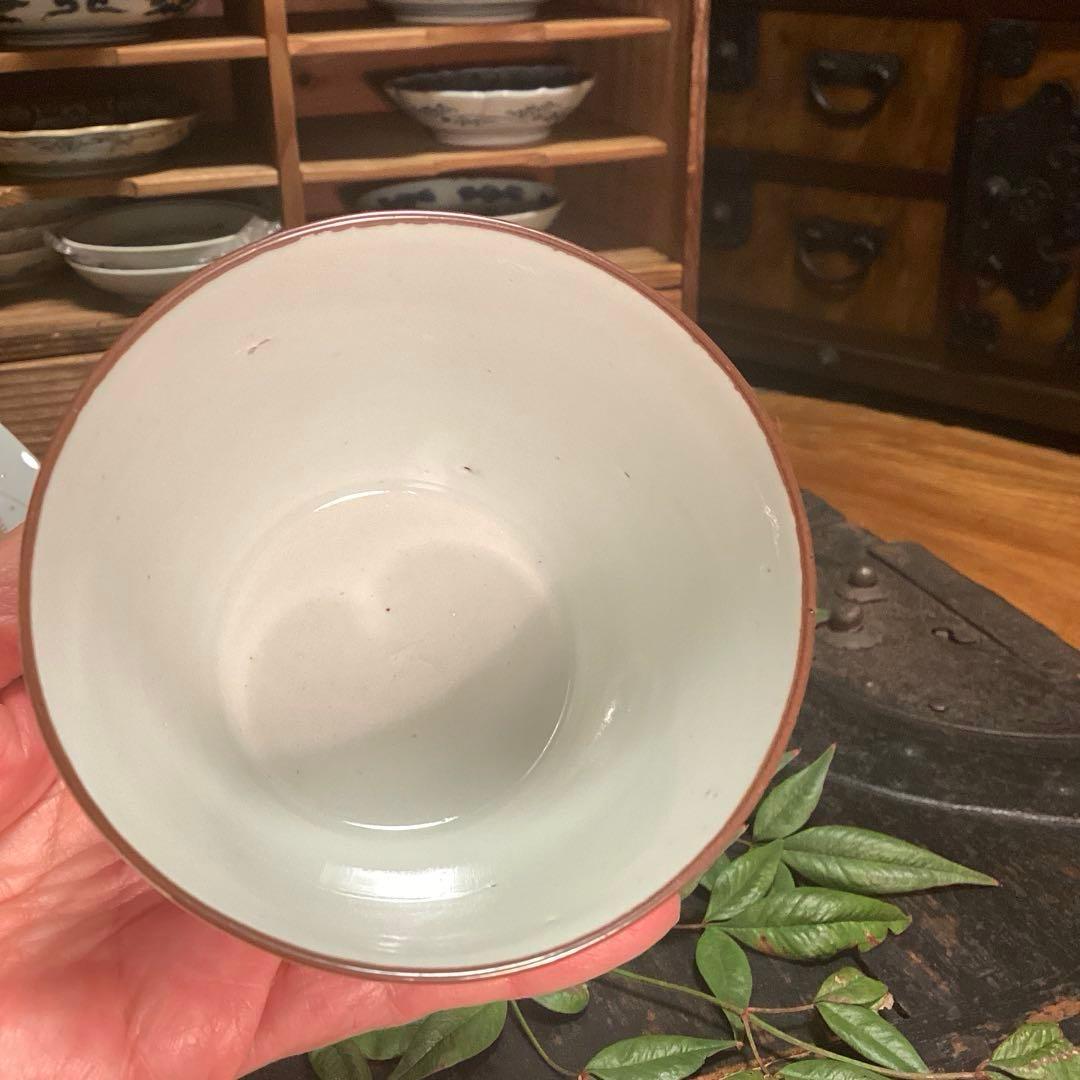 A1045 古伊万里　色絵アザミ紋様　猪口　　1客