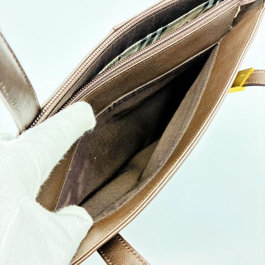 バーバリー トートバッグ ハンドバッグ レザー ゴールド金具 ダークブラウン