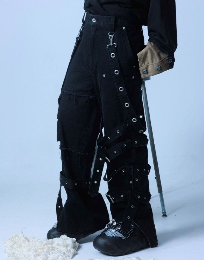 Gamchu ガムチュDoubleKneeBeltPants ブラック 在庫切れ