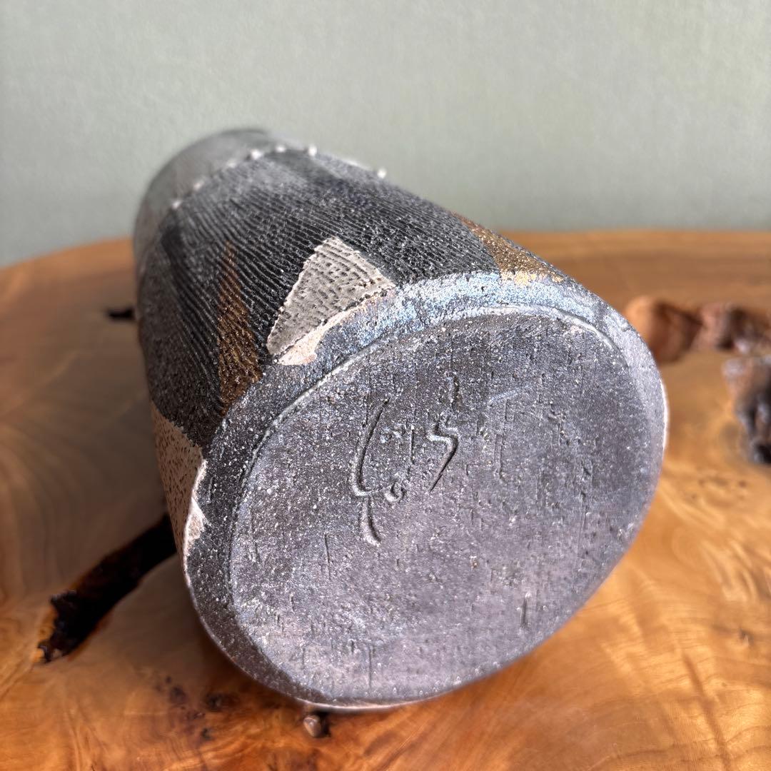 わら白金彩花入 小崎一陽造 高さ27.5cm 一輪挿し 共箱