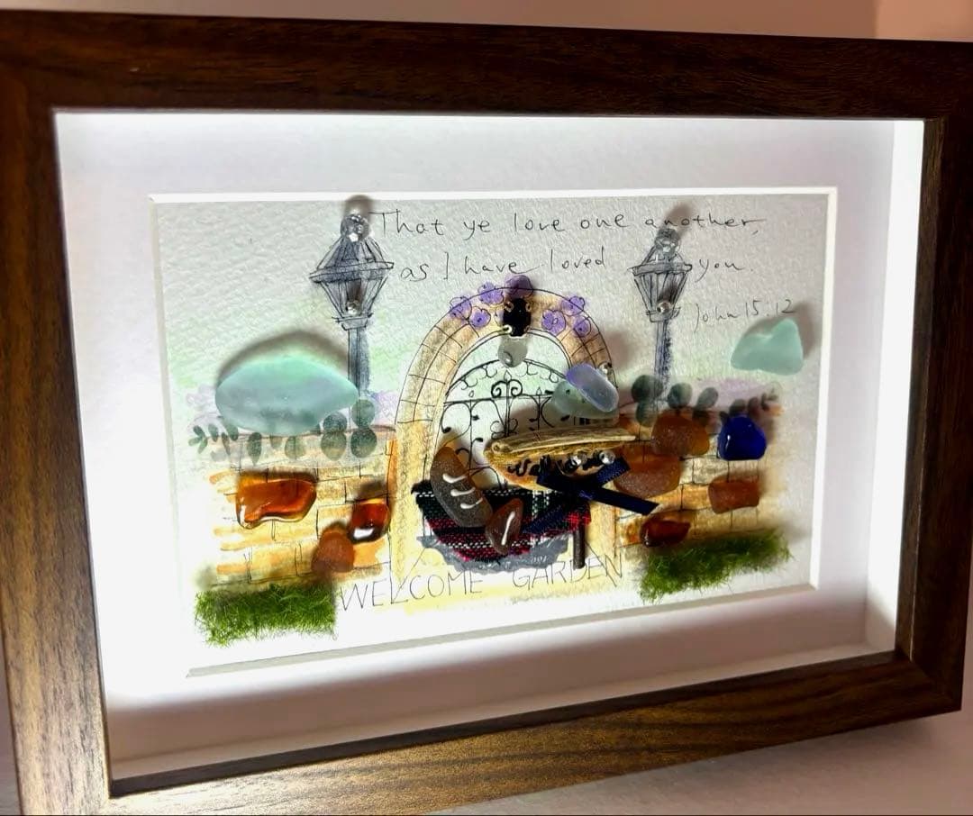 シーグラス水彩アート　welcome