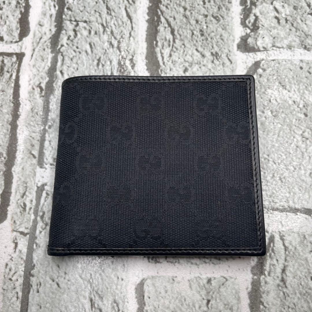 箱付き美品✨グッチ 二つ折り財布 コンパクトウォレット GGキャンバス ブラック