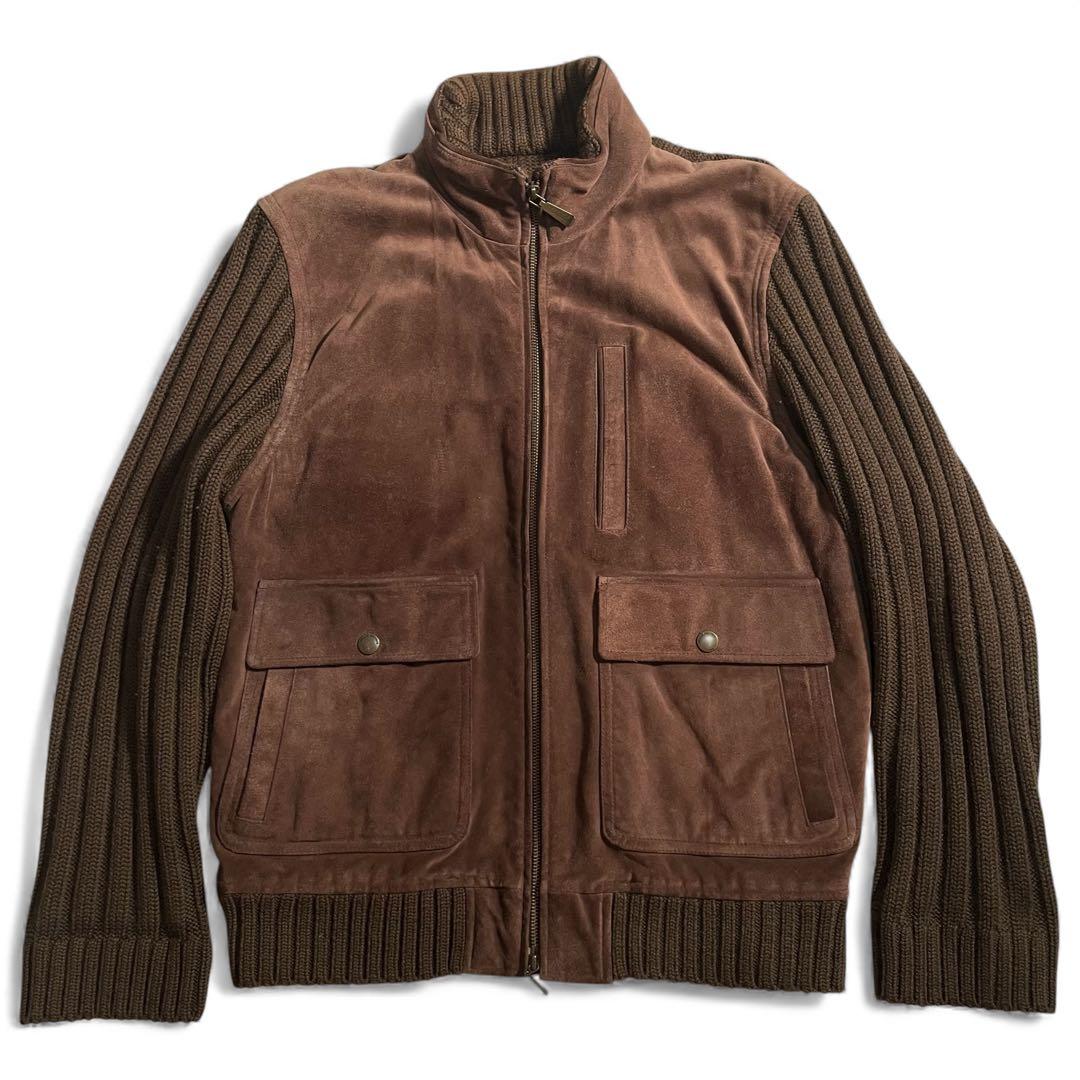 ブルックスブラザーズ ラムレザージャケット スウェード ニット 異素材切り替え