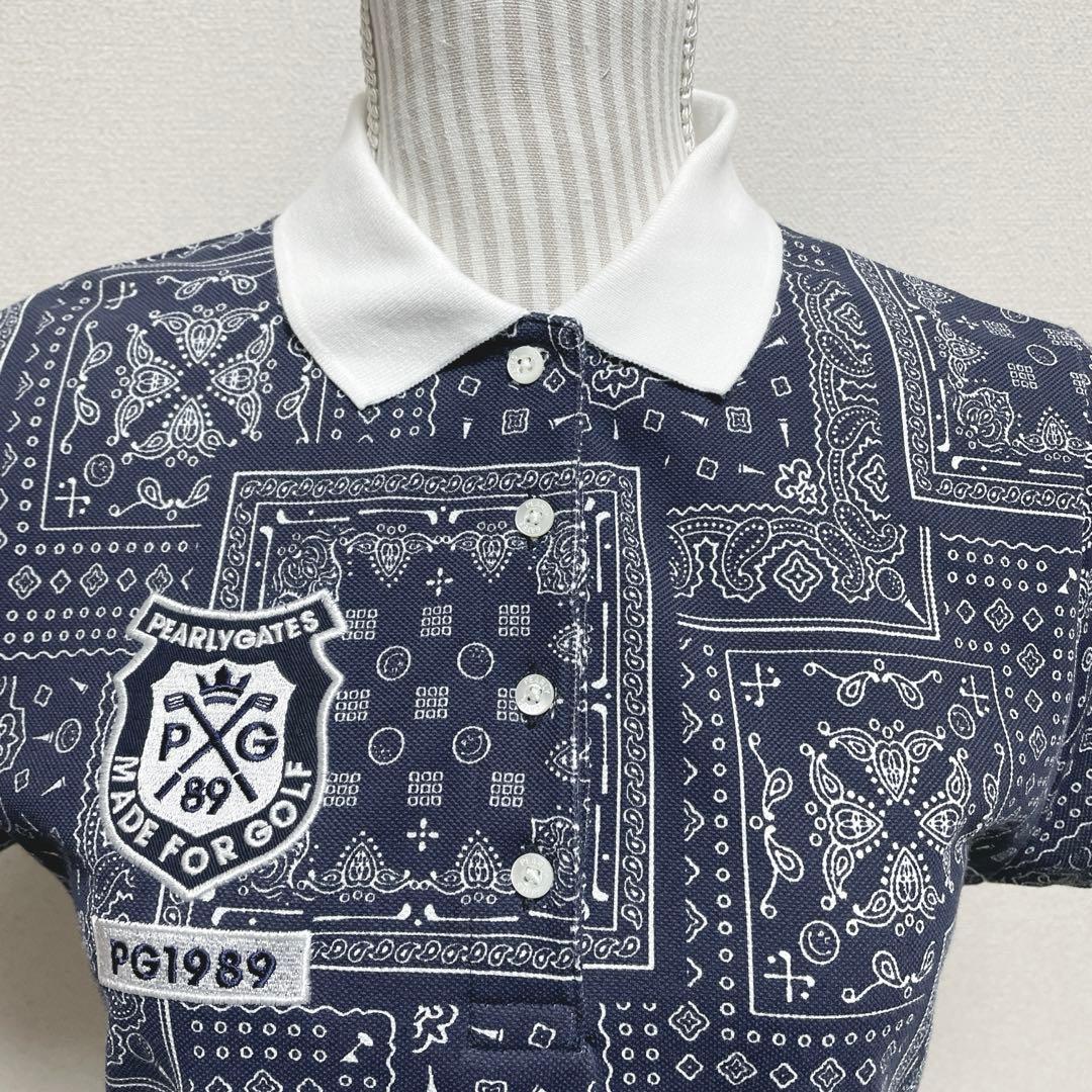 パーリーゲイツ ゴルフウェア　半袖ワンピース　総柄　カーペット柄　ロゴ刺繍