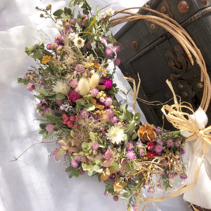 受注制作ユーカリと紫陽花と花々のリース