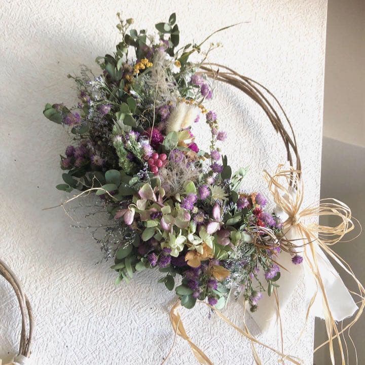 受注制作ユーカリと紫陽花と花々のリース