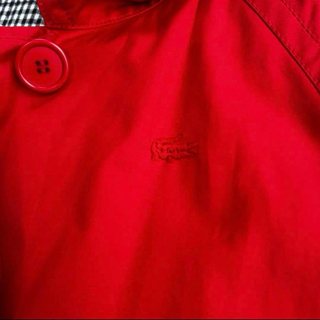 LACOSTE ステンカラーコート 42 ライナー付き Aライン 赤 チェック