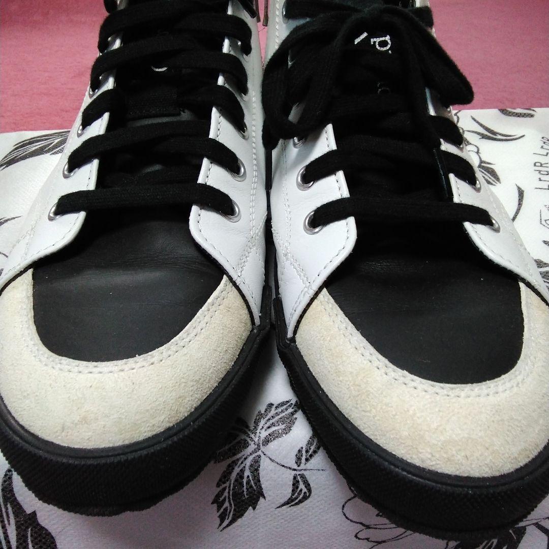 みい／グラウンドY★ホワイト/ブラック レザースニーカー