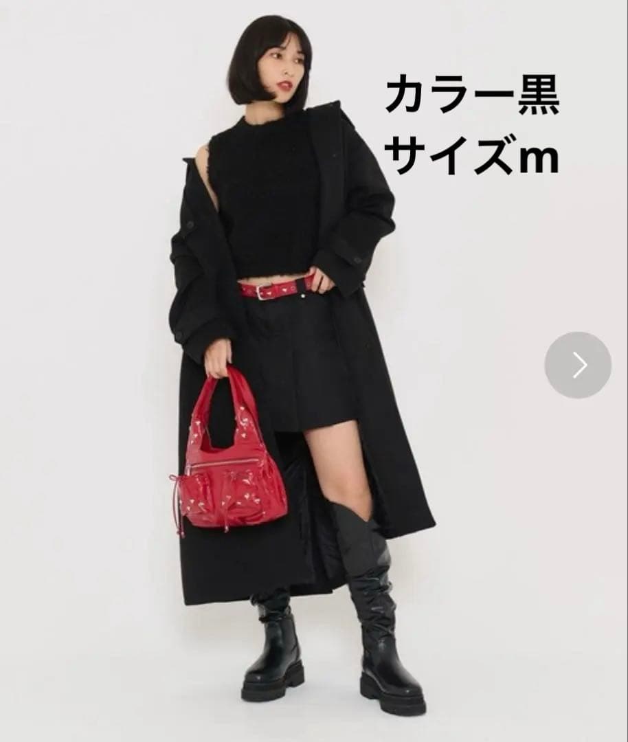 ウールライク スタンドカラーロングコート TINA：JOJUN ブラック