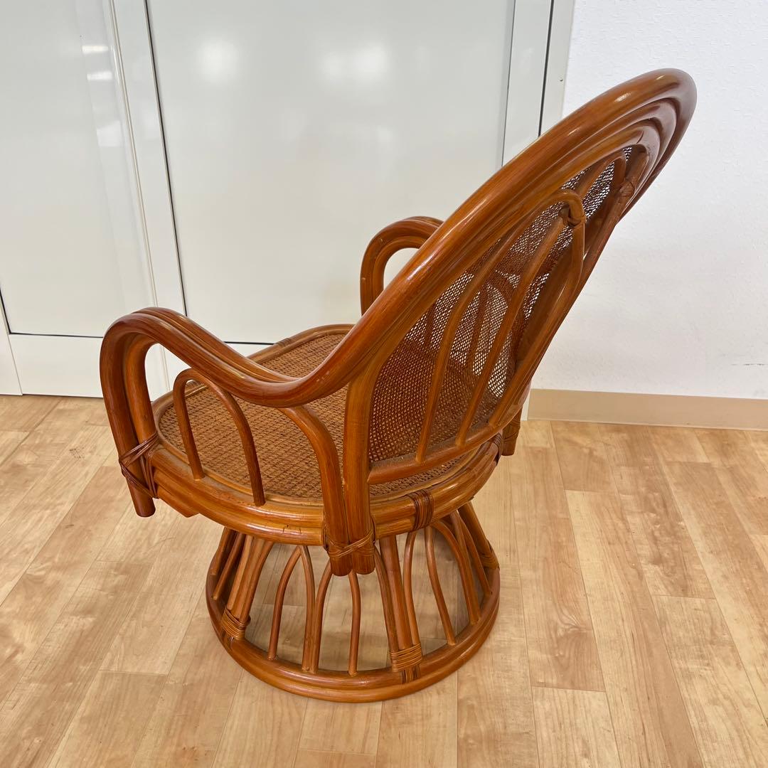 ①【美品】ラタン製 回転式座椅子 ナチュラル 和モダン　インテリア 椅子