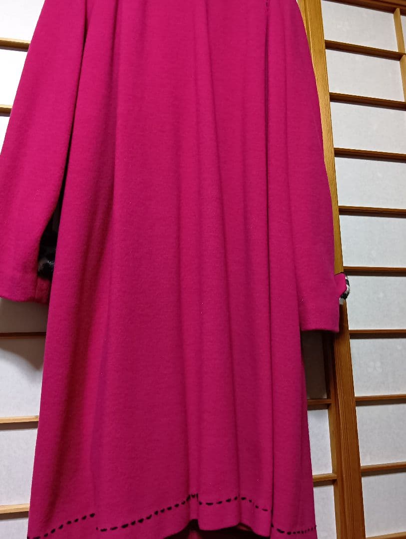 ★専用★伊太利屋　ピンク ロングコート ヒョウ柄襟