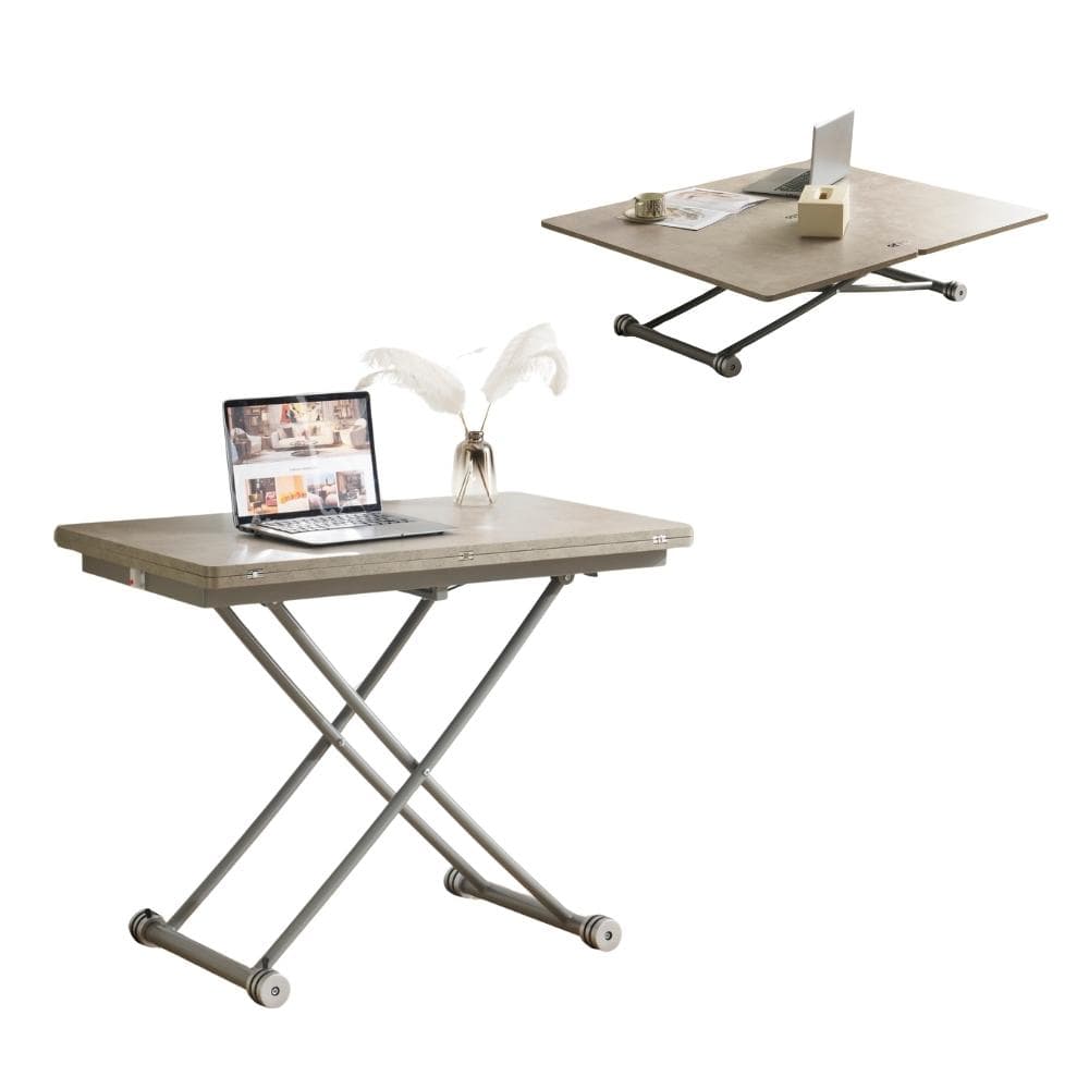 超人気！テーブル 天板が2倍に広がるガス圧昇降テーブル Grey