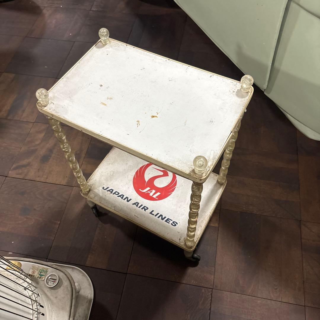 JAL? 不明　レトロ キッチンワゴン ポップ 2段 キャスター付　ジャンク