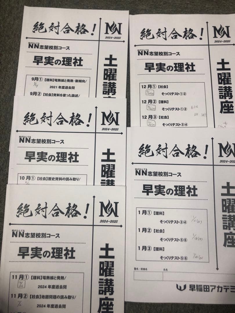 早稲田アカデミーNN早実　前期後期/日特/土特/夏期/正月/直前/副教材2024