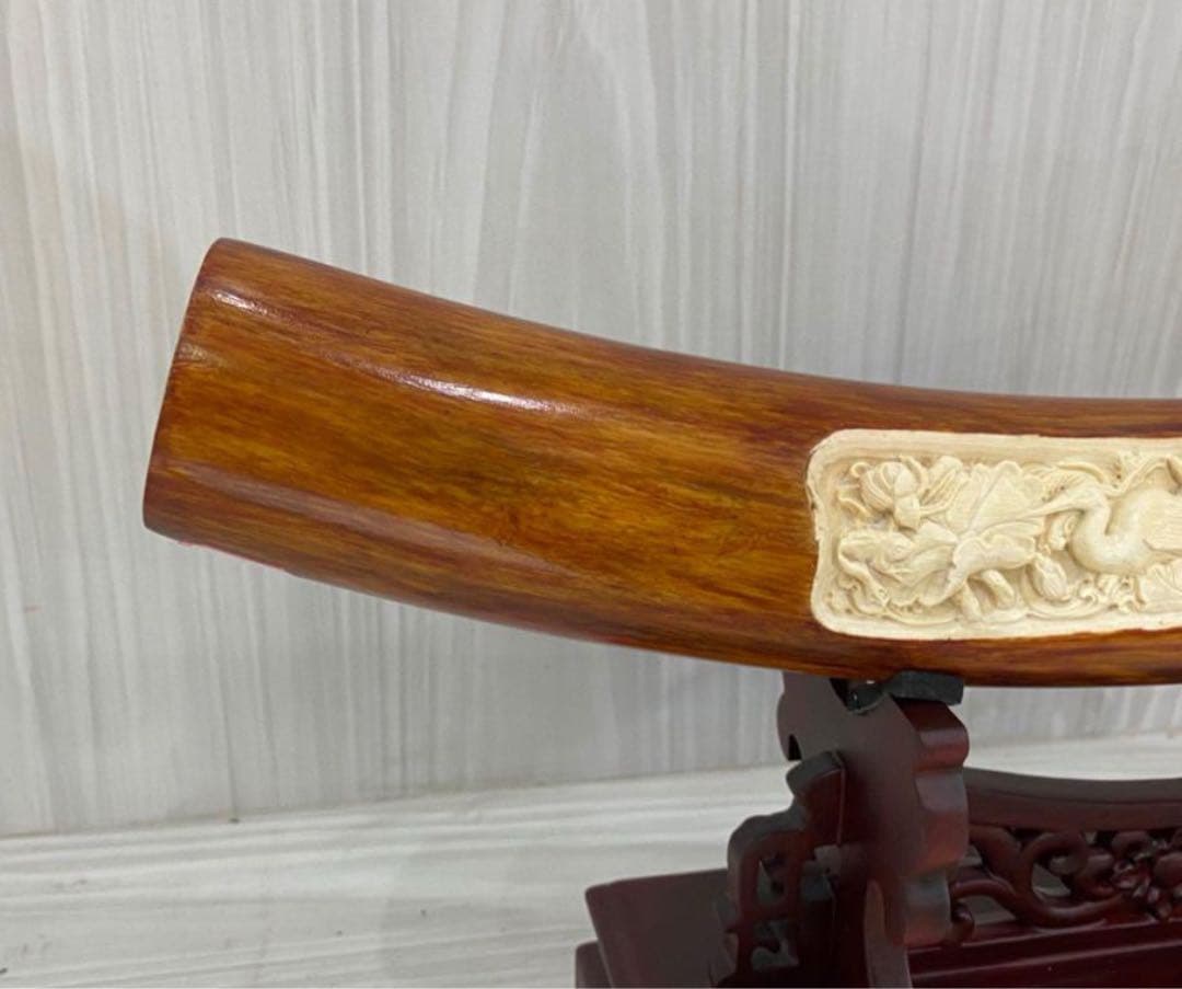 天然マンモス牙美しい手作り彫刻一鷺蓮昇 置物