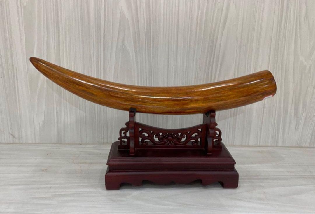 天然マンモス牙美しい手作り彫刻一鷺蓮昇 置物