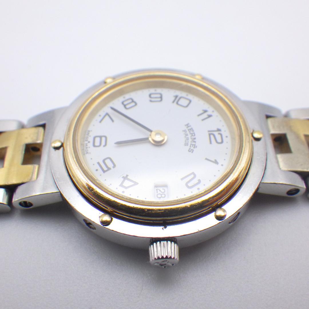 稼働 エルメス クリッパー 腕時計 クォーツ レディース ホワイト 箱付き